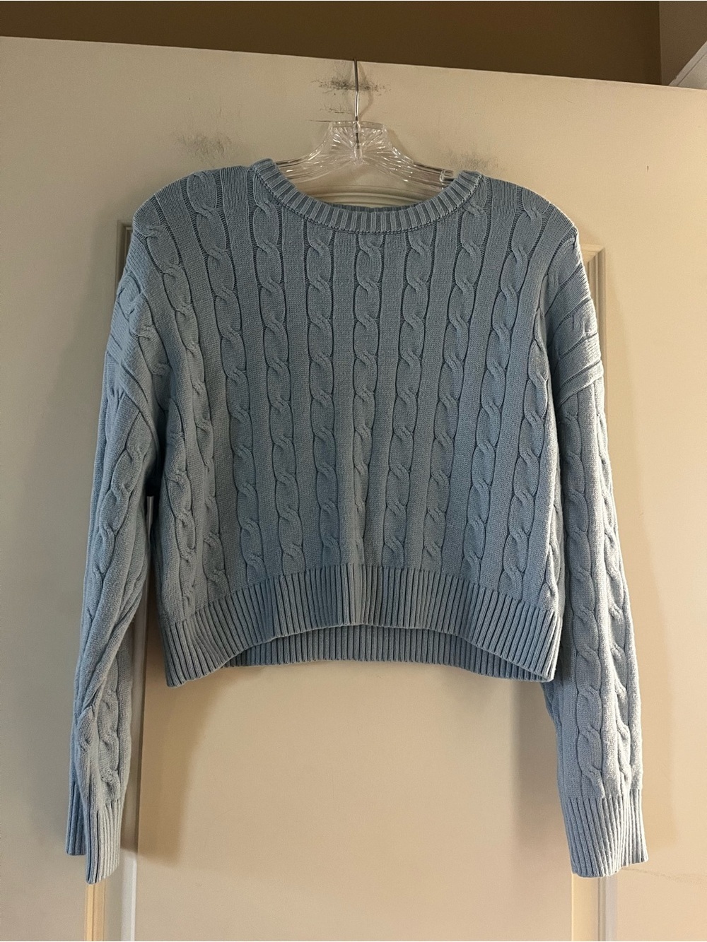 Orange Kiss Light Blue Cable Knit oversized Crewneck Sweater Size Small